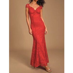 Lulus Highest Accolade Red Lace Twist Front Maxi Dress Romantic Coquette M
